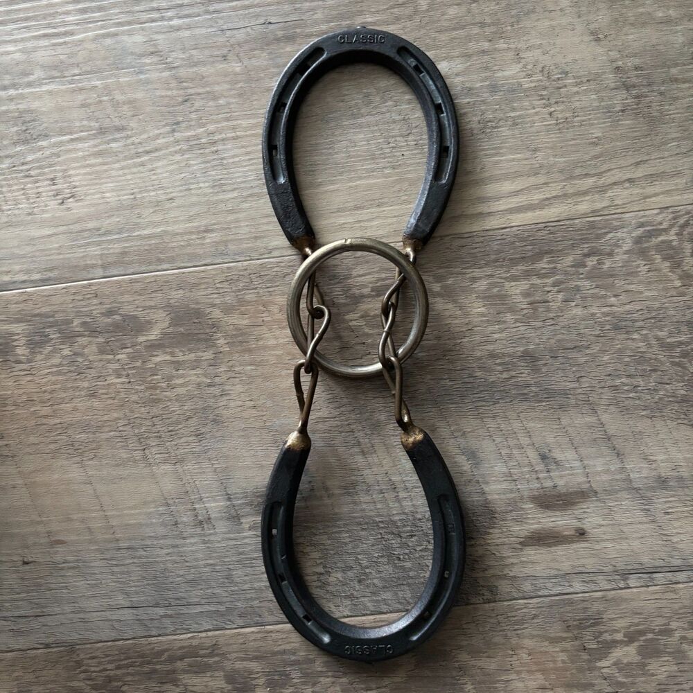 Vintage Diamond Hot Forged Iron Horseshoe Chain Puzzle Magic Trick Brain Teaser